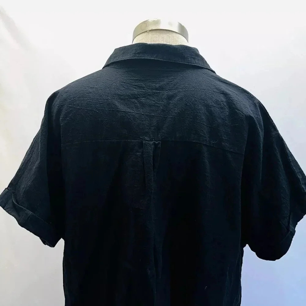 ZEAGOO Women Short Sleeve Button Down Collared Black 100% Cotton Shirt Size XXL - Picture 12 of 13